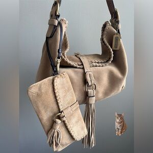 Vintage Coach Boho Suede Fringe Hobo Bag with Wristlet
